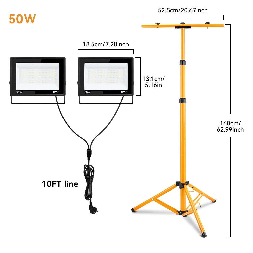200W/100W Arbeitsleuchten mit Ständer IP66 Wasserdicht Outdoor LED Tragbarer Flutlichtstrahler Einstellbar für Baustelle Garage Werkstatt