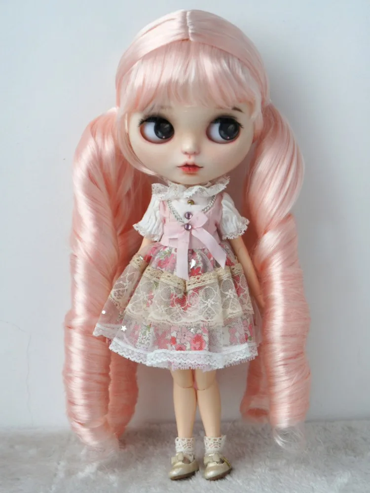 JD330 9-10inch 10-11inch  Pretty Synthetic Mohair BJD Wigs  Long Double Pony Country Girl Doll Hair Blythes Doll accessories