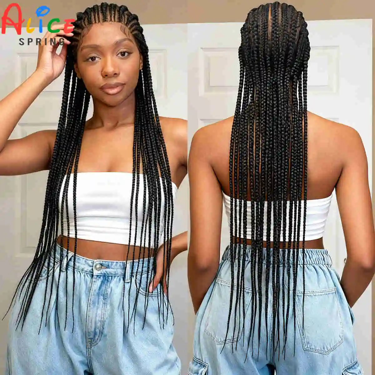 

38-дюймовые парики с кружевной основой и косами в стиле корнроу, синтетические парики с натуральными волосами для плетения кос, парики с кружевной основой и косами в стиле бокс-брейд с детским волосом для чернокожих женщин