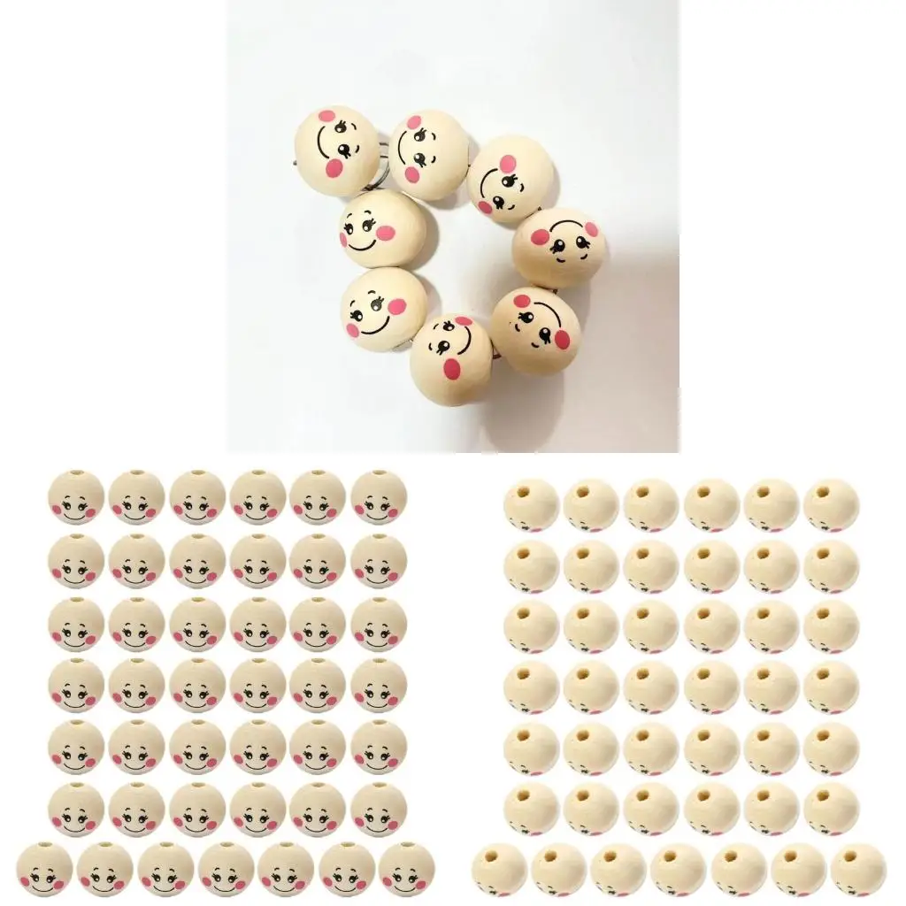  DIY Decor Craft Wooden Beads for Crafting Wooden Faced Beads Smiles Wooden Beads