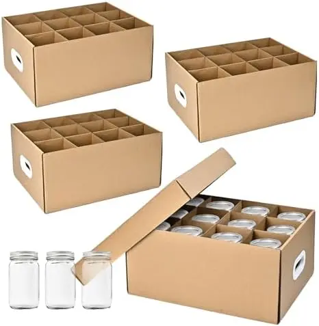 

Набор из 4-х коробок для хранения банок Mason – Органайзер на 12 ячеек для банок для консервирования объемом 32 унции, с широким и стандартным горлышком – Прочное решение для переезда и хранения