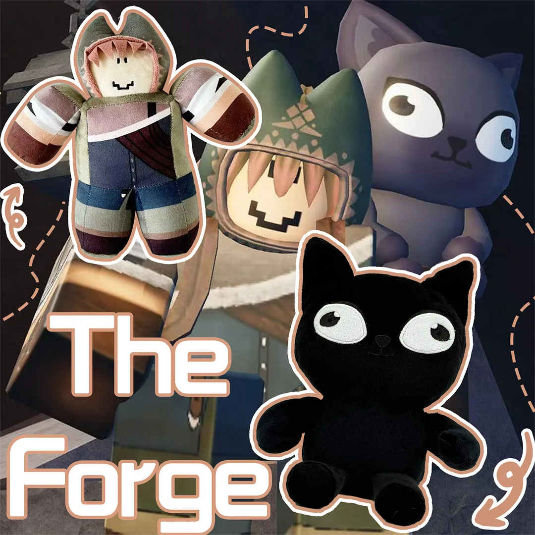 Anime the forge Plush Toys Cartoon NPC Cat Square Stuffed Doll Plushie Figures Decoration Pillow Birthday Xmas Gifts
