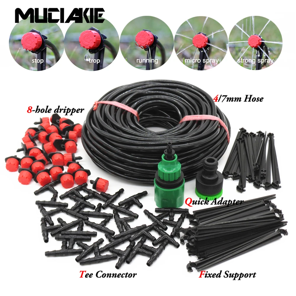 Sistema de Riego por Goteo MUCIAKIE 50M-5M, Kit de Riego Automático para Jardín con Manguera, Microgoteros, Filtros y Reguladores
