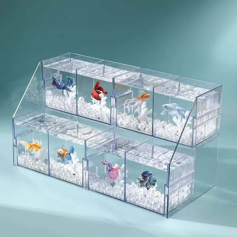Luminous Square Glass Fish Tank Small Goldfish Aquarium for Beta Fish Plastic and Glass Booth with Light Home Decoration