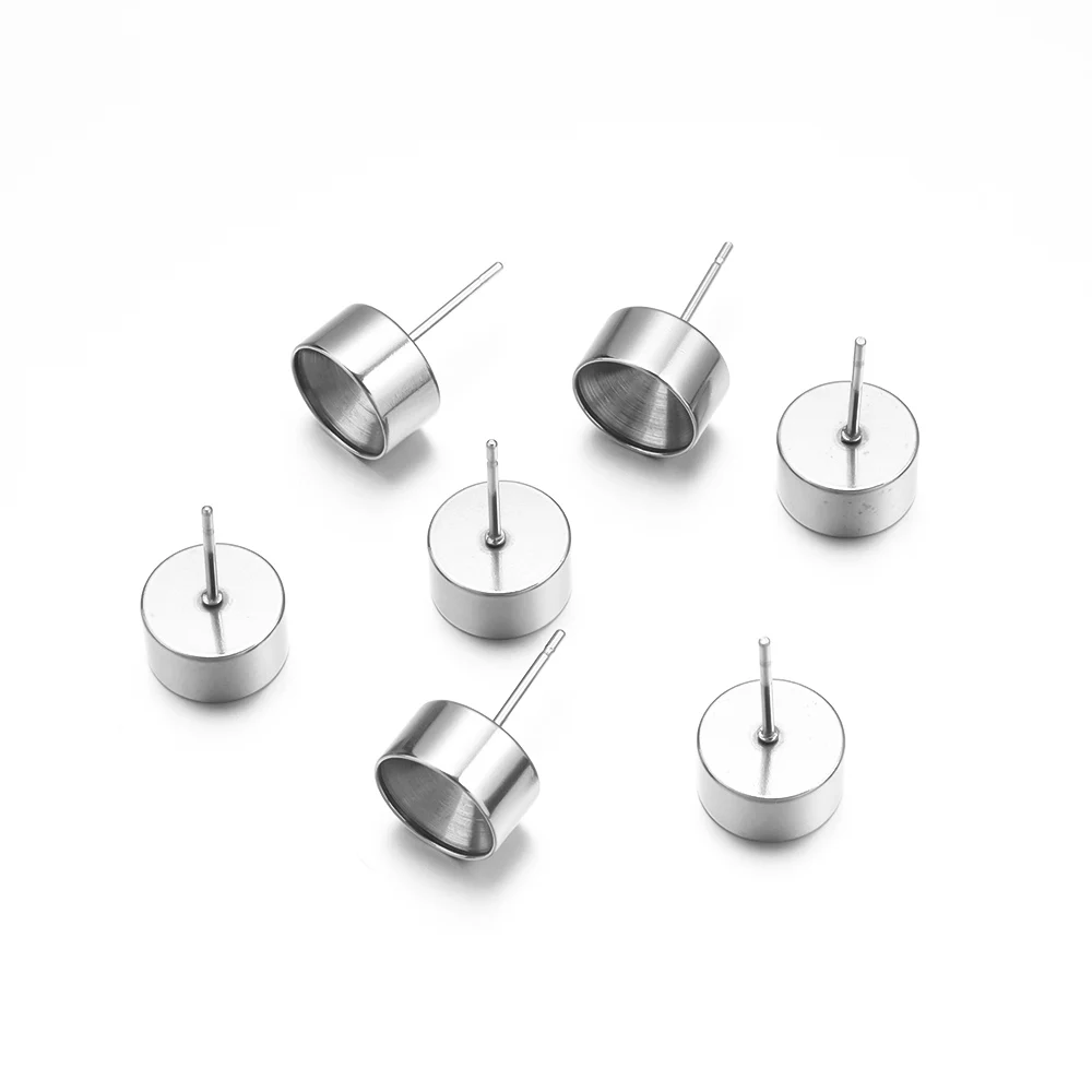 

20Pcs Stainless Steel Blank Base Round Tray Post Stud Earrings Settings Fit 4 5 6 7 8 10mm Cabochon For DIY Earrings Jewelry