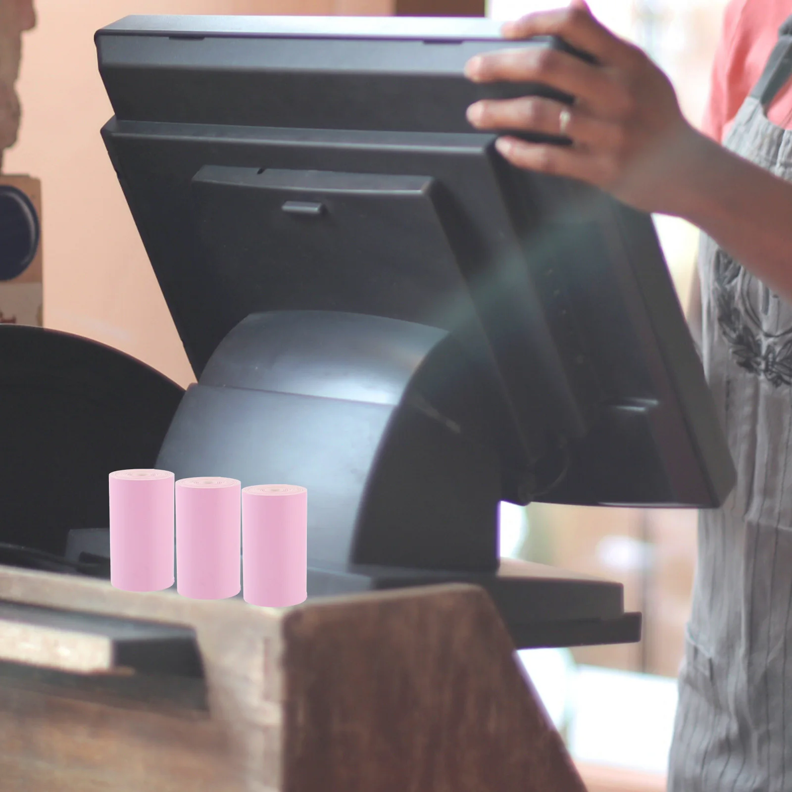 4 rollos de papel térmico rosa para recibos en efectivo, impresión multiusos sin pelusa, previene mermeladas, adecuado para el hogar, la Oficina y el supermercado