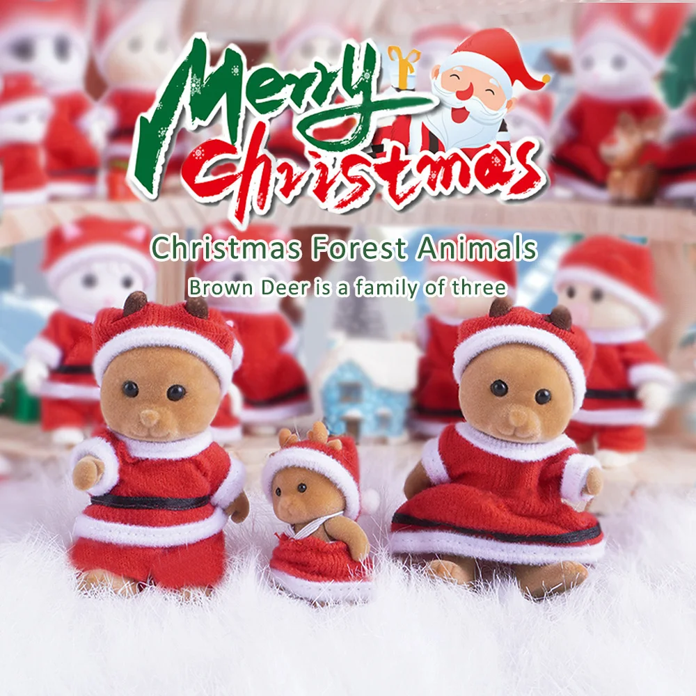Natal floresta família villa rena coelho animal ônibus escolar simulação casa de bonecas playset jogar casa brinquedo acessórios xma presente