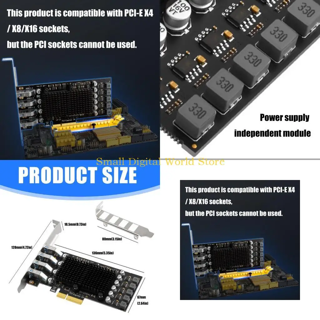 

77UB USB3.2 Адаптер карты PCIe Expansion Внешний PCIe Extender PCIe Card 4 Port