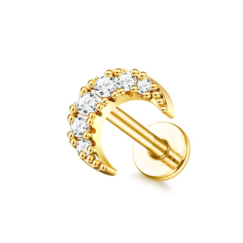 Drperfect 16G Knorpel-Ohrstecker für Damen, Edelstahl, flache Rückseite, Schmetterling, Mond, Blume, Helix, Tragus, Piercing-Schmuck