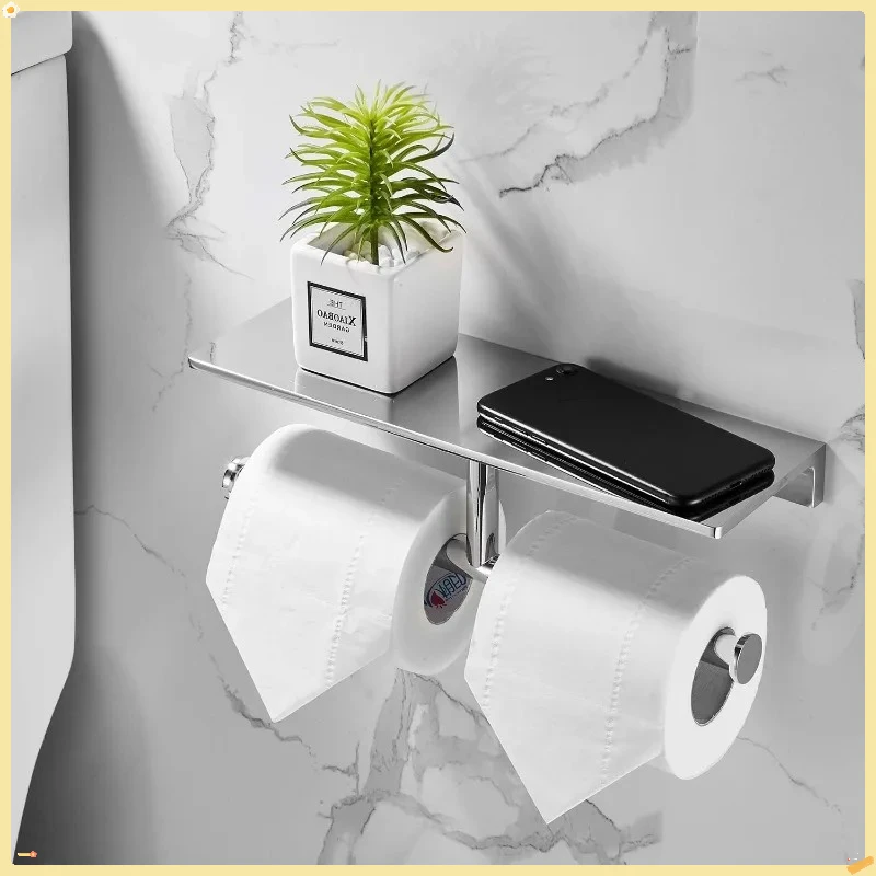 حامل ورق تواليت كروم فاخر للفندق - رف وموزع مزدوج من النحاس، حل تخزين الحمام