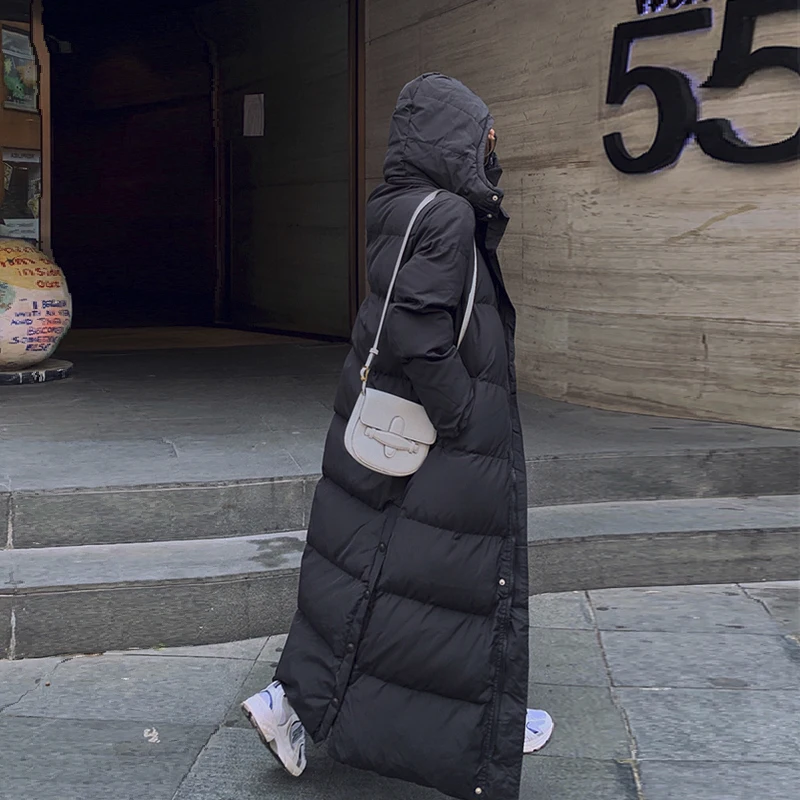 두꺼운 면 재킷 여성용 통근 한국 스타일 직선형 두꺼운 긴 무릎 아래 발목에 닿는 여성용 면 재킷 코트 면 재킷