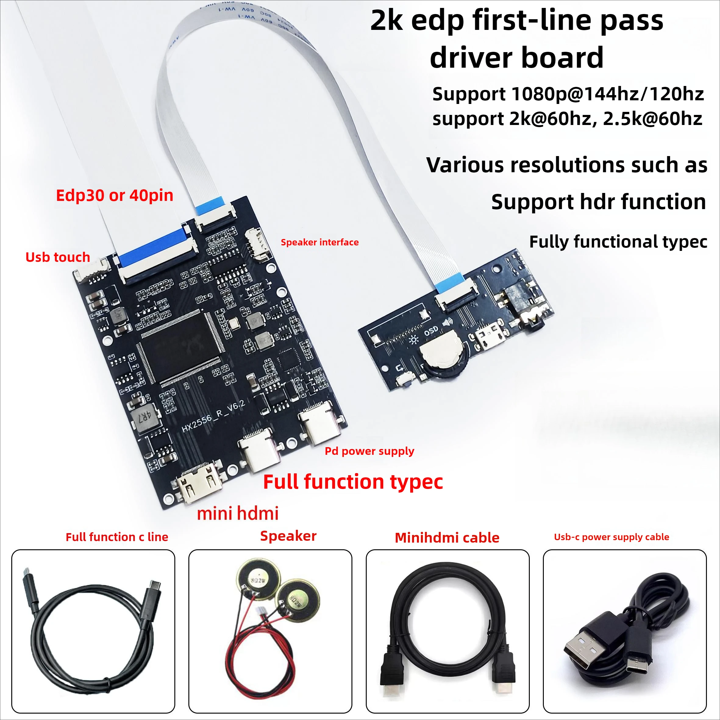 Laptop-Bildschirm 144 Hz 30-Pin-High-Definition-EDP/40-Pin-Treiberplatine HDR tragbar 1080P 2K-Unterstützung TYPE-C