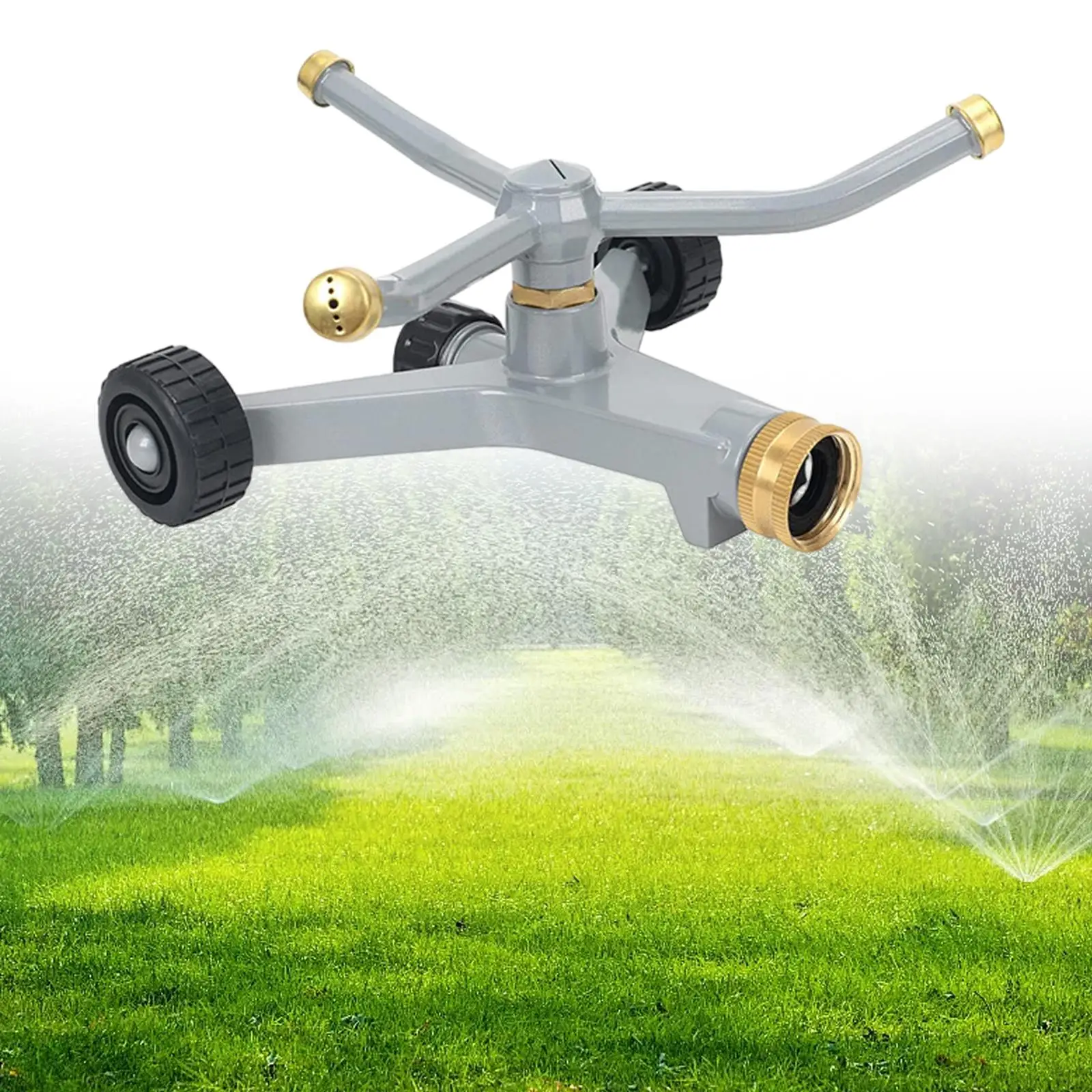 Metal Rotary Lawn Sprinkler 3 Arm Rotating Sprinkler for Backyard Lawn Yard