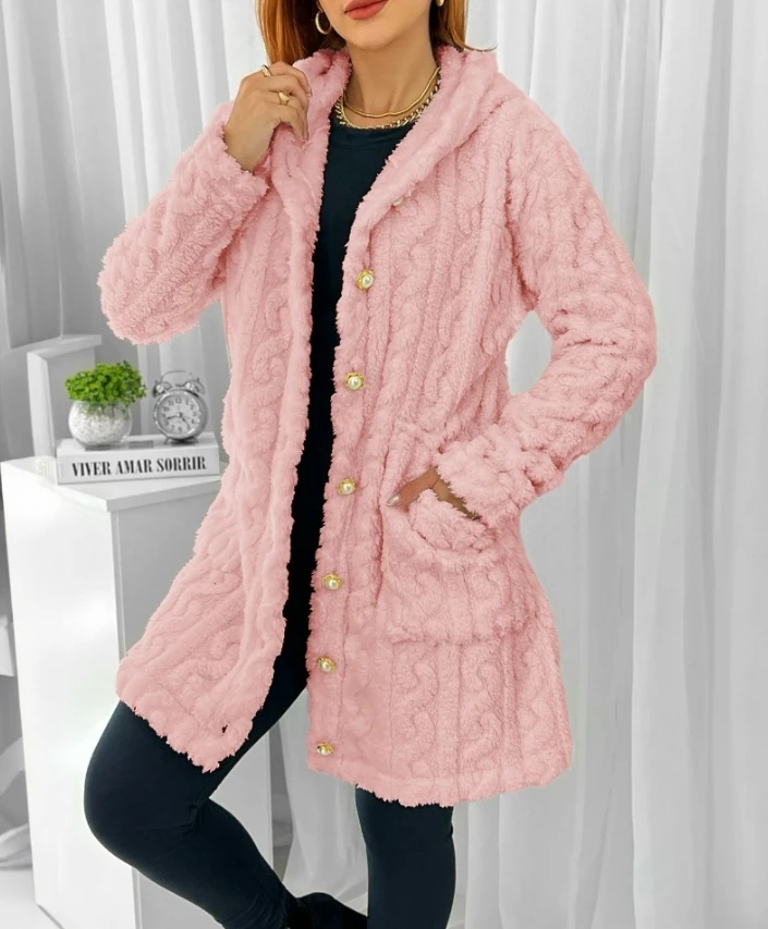 Bottone con Texture cablata moda autunno donna appena rilasciato davanti, Design tascabile con cappuccio Casual a maniche lunghe, cappotto di vendita caldo