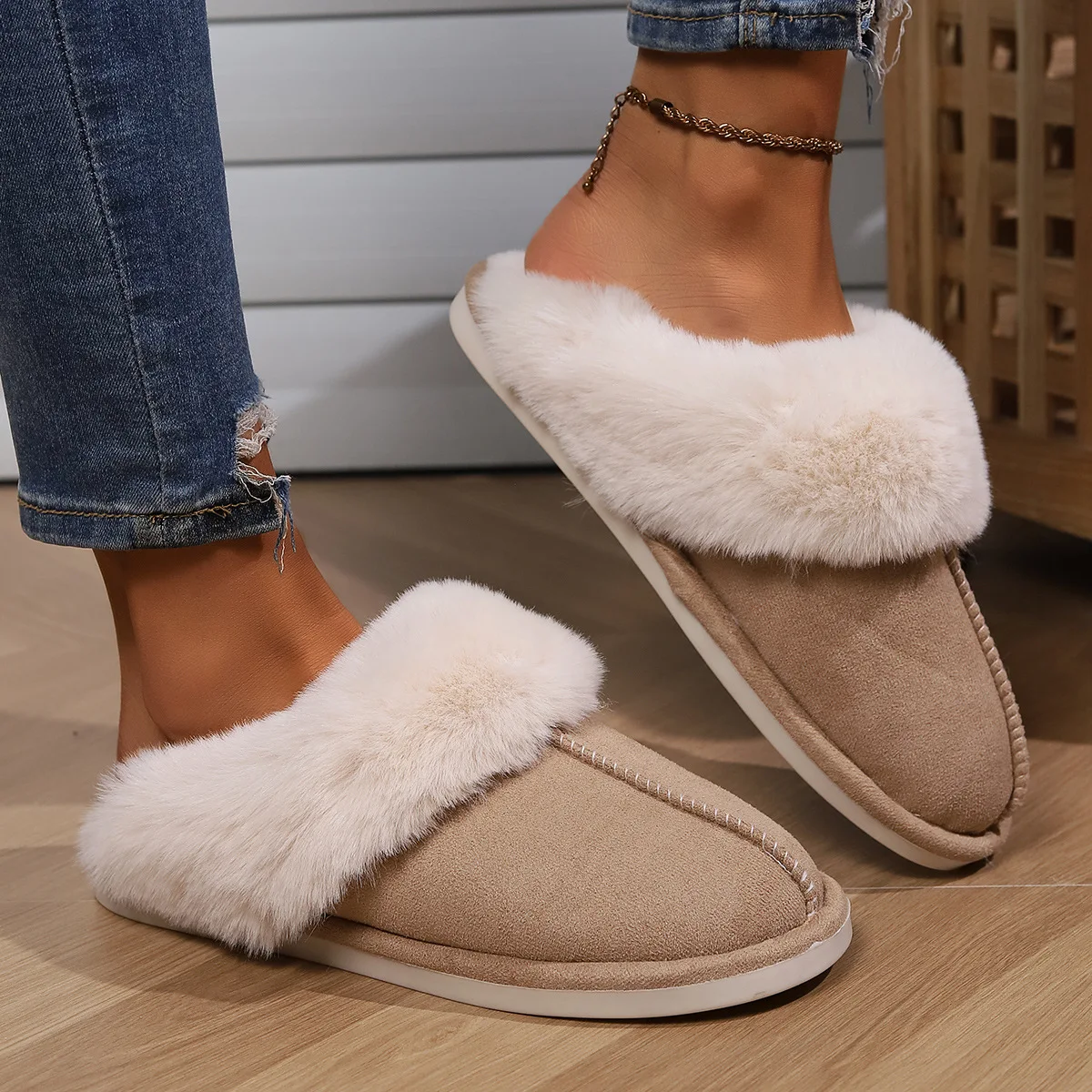 Womens Slippers fur Winter Warm Home Girls Slippers Women Man Casual Luxury Faux Suede Plush Shoes Thicken Indoor Slides