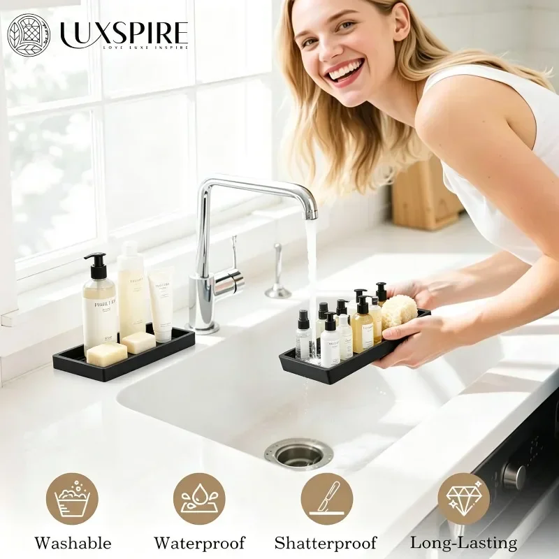 Multi-purposeSiliconeTrayWaterproof Non-Slip Easy Clean Storage Holder for Bathroom Toiletries&Kitchen Utensils 2 Optional Sizes