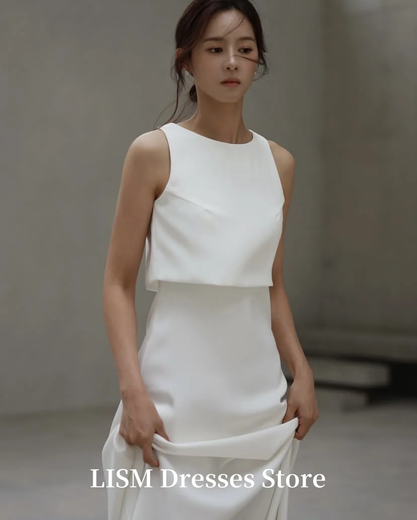 LISM O-Neck A-Line Simple Korea Wedding Dresses Customized Silk Satin Long Elegant Bridal Gowns Marriage 결혼식 드레 Photo Shoot