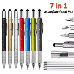 7 In 1 Multifunctional Ballpoint Pen With Screwdriver Ruler Levelgauge Touch Screen Stylus Office School Student Stationery New