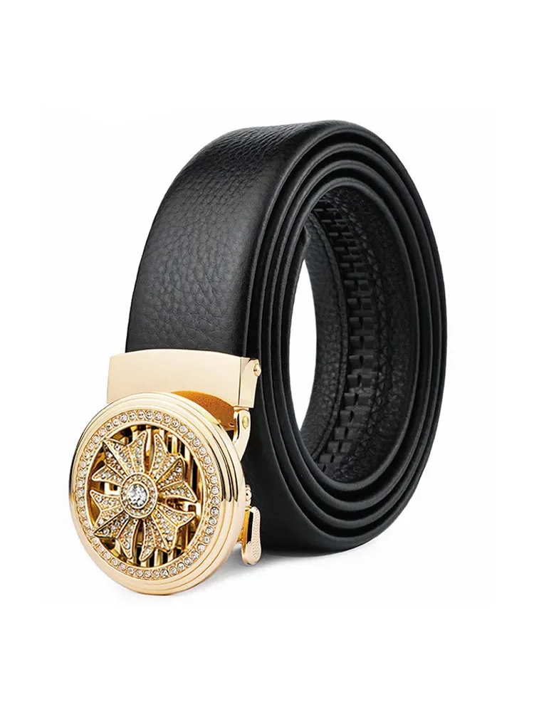 Men Genuine Leather Belts Brand Luxury Stone Pattern High Quality Business Work Automatic Buckle Belts for Men