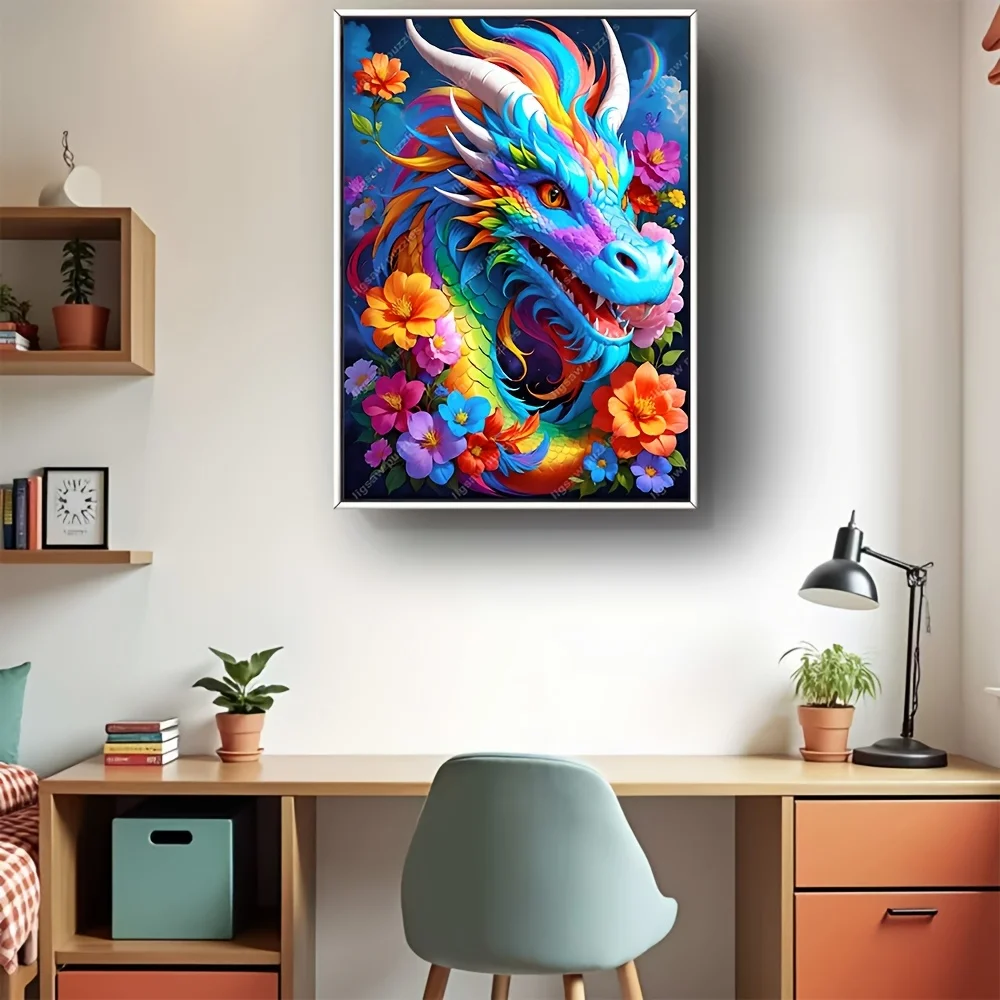 أحجية الصور المقطوعة 2000/1000/1314/520 قطعة - تصميم تنين نابض بالحياة والزهور، ورق عالي الجودة، ديكور فني مكعب محمول يمكنك صنعه بنفسك، Famil
