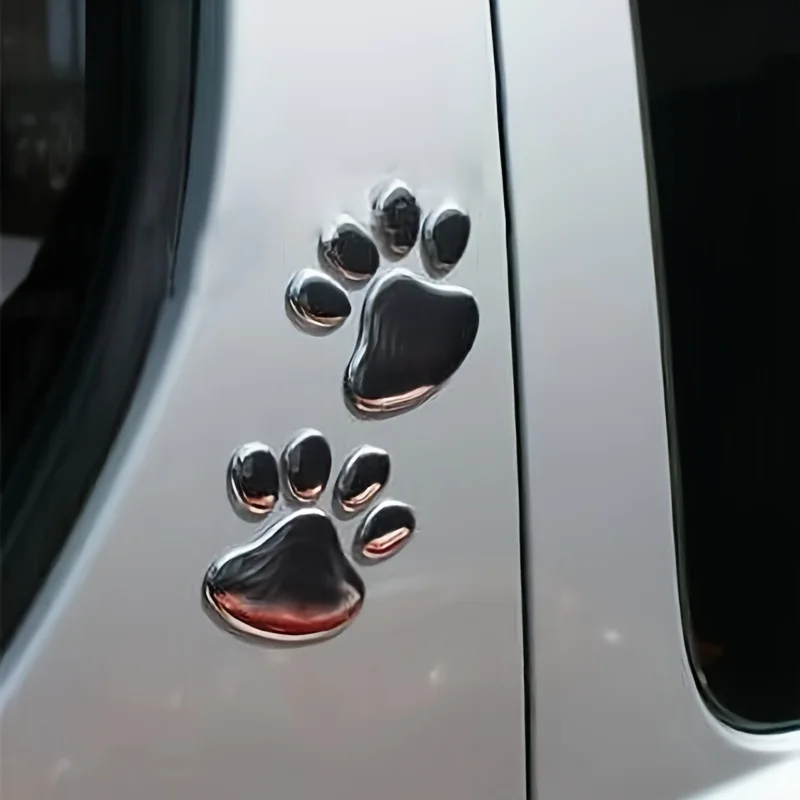 2-piece metal paw print car sticker set -3D animal dog cat footprint stickers, suitable for body decoration and styling logos