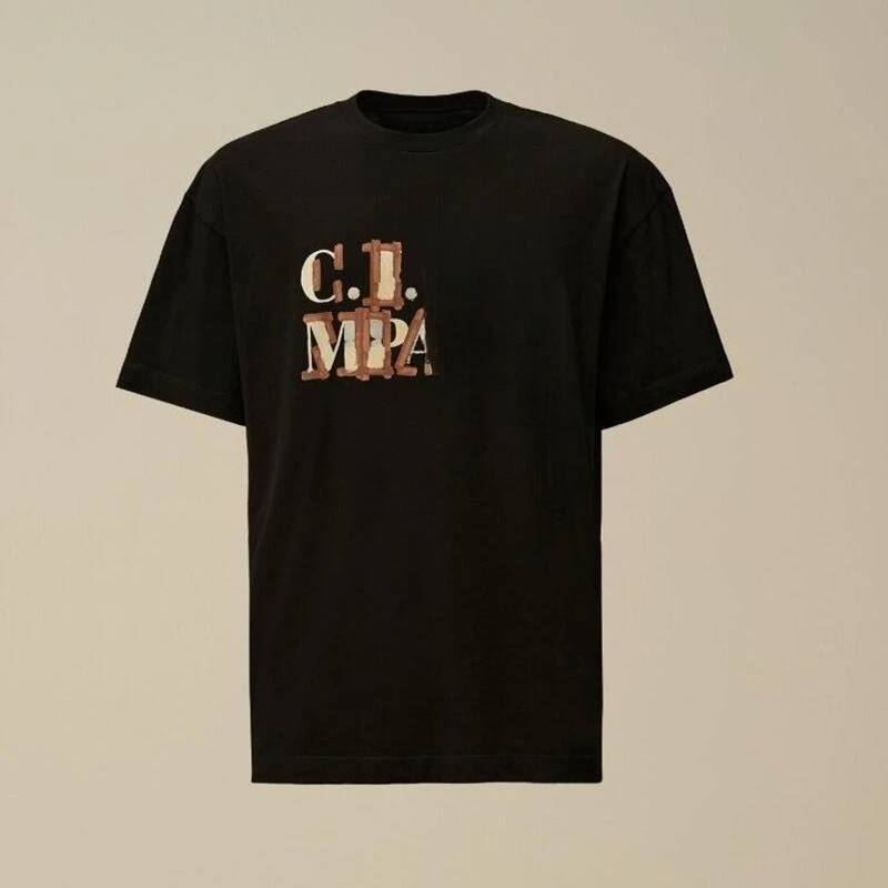 2026 Black Crew Neck Short Sleeve Front Distressed Multi-Color Overlap Letter Graphic Vintage Block Typography Unisex Casual Tee