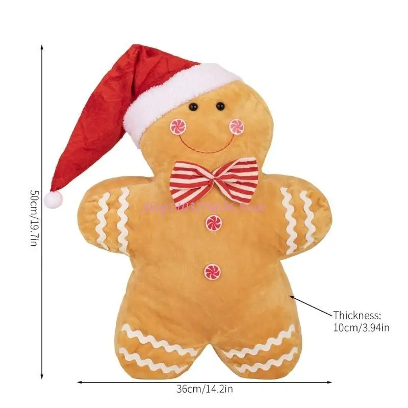 R6FD Soft Christmas Theme Plush Toy Gingerbreadman Almohada lanzamiento para cama Sofá Silla decoración silla