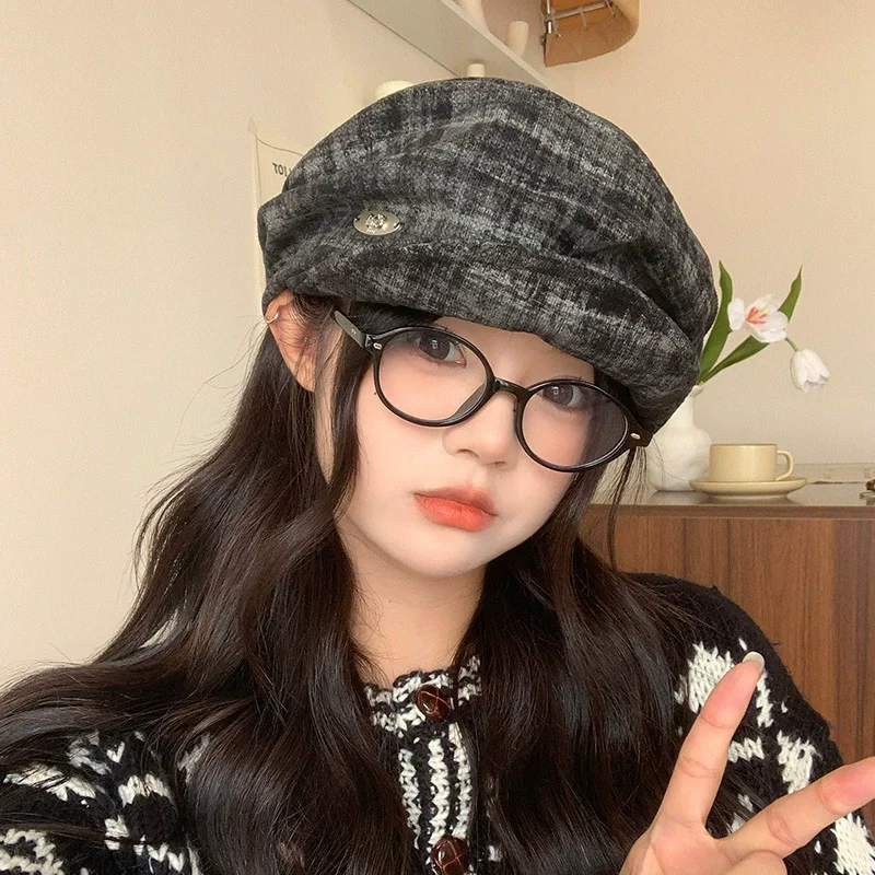 Primavera e outono atmosfera de viagem versátil boinas casuais para mulheres nicho japonês retro plissado design yuppie pintor chapéu