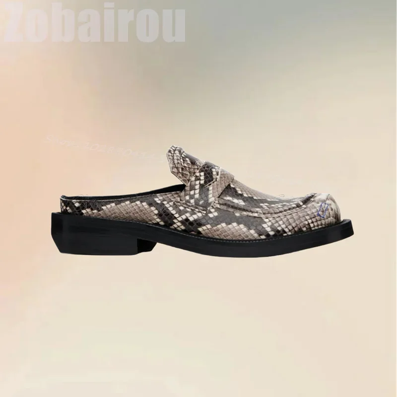 

Snakeskin Print Round Toe Men Slippers Fashion Slip On Men Shoes Luxurious Handmade Party Feast Banquet Office Men Casual Shoes