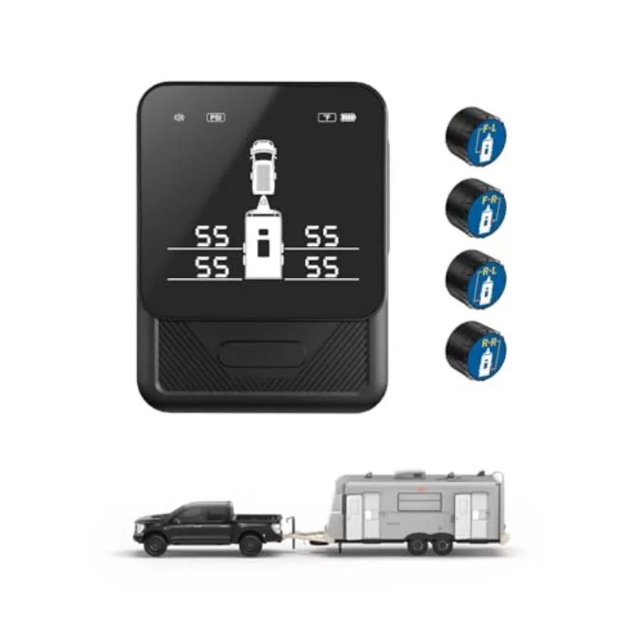 

RV Tire Pressure Monitoring System with 4 Sensors TPMS Smart Sensors Trailer Tire Pressure Monitoring System for RV Travel Trai