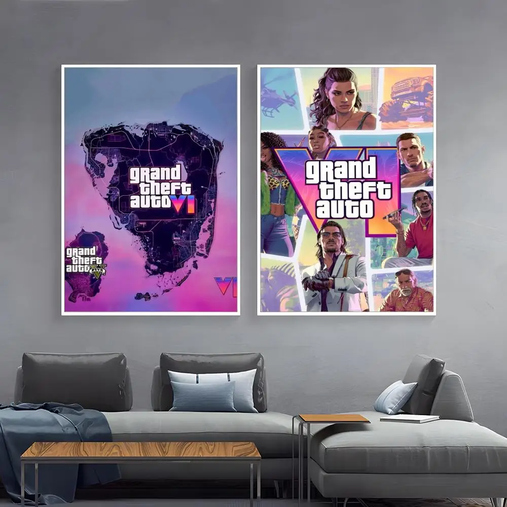 Pôster do Jogo G-Gta 6 para Decoração de Casa, Sala de Estar, Quarto, Entrada, Bar e Café
