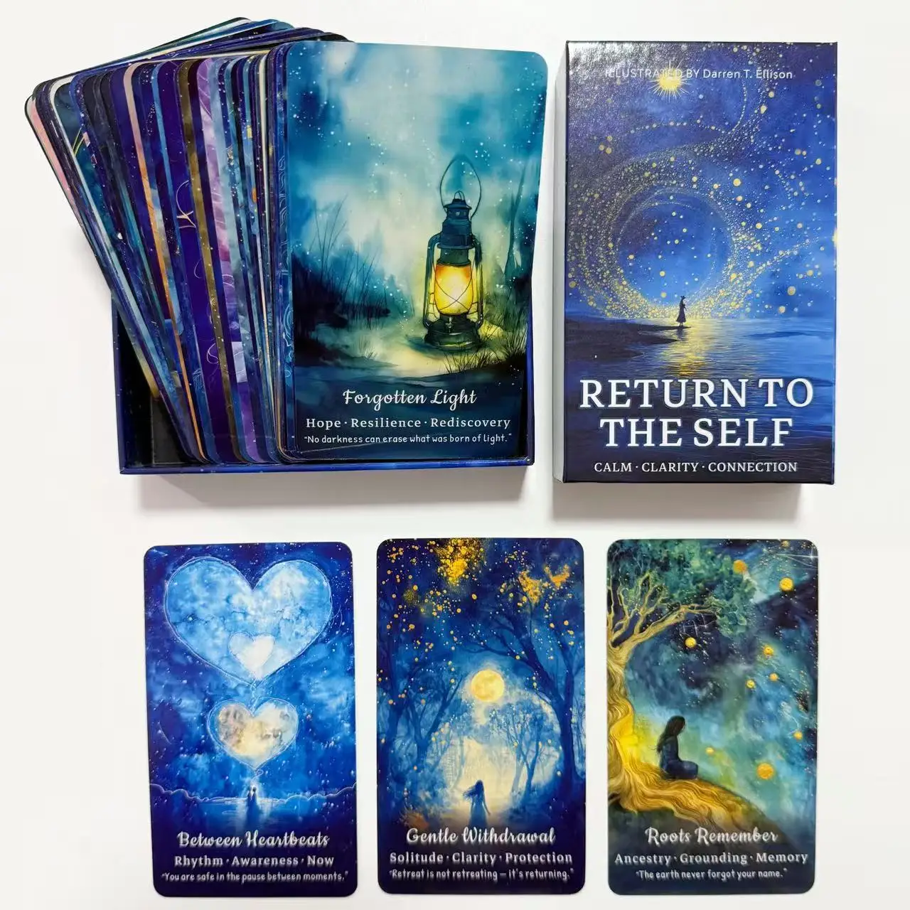 

Колода карт «Возвращение к себе», 54 карты с эстетическим дизайном «Голубое звездное небо» для гадания, 12*7 см, карты Таро, 14+