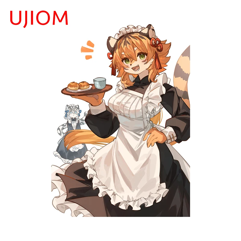 UJIOM 13cm X 9.4cm Maid Furry Tiger Girl Wall Sticker Cute Game Room Chambre Decals Amusing Room Decoration Accessories