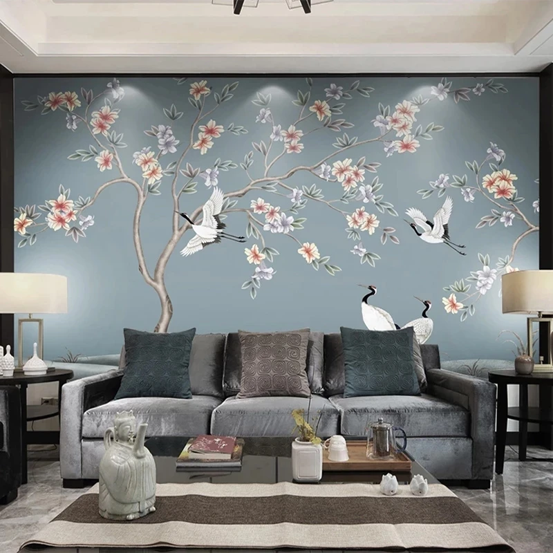 Custom Photo 3D Wallpaper Classical Flower Bird Art Mural Red-crowned crane Living room TV background bedroom restaurant 8d tree