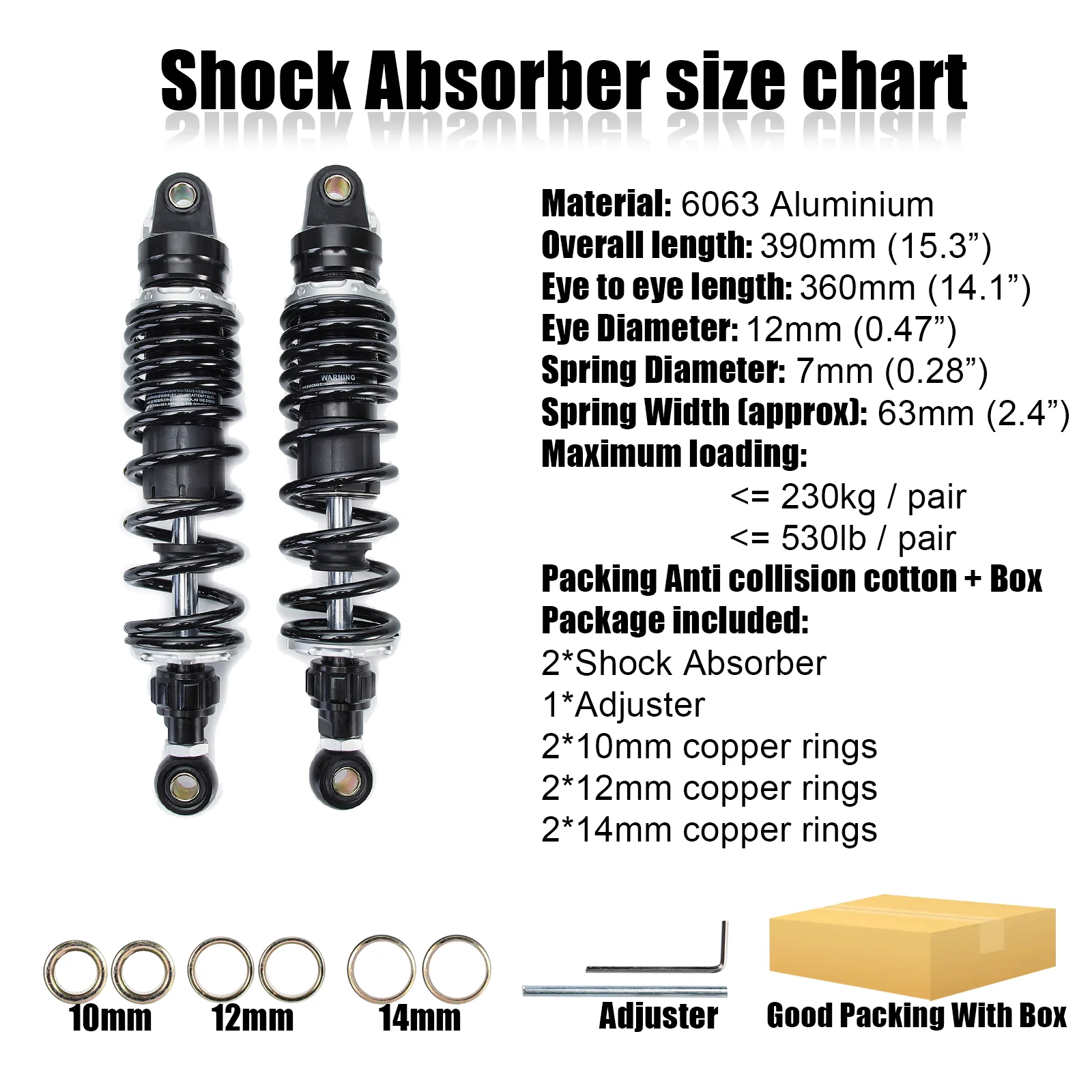 360mm 14 inch Motorcycle Bike Motors Moped Scooter Shock Absorber Rear Suspension Bumper Damping Lowering Kits Spring 7mm 2pcs