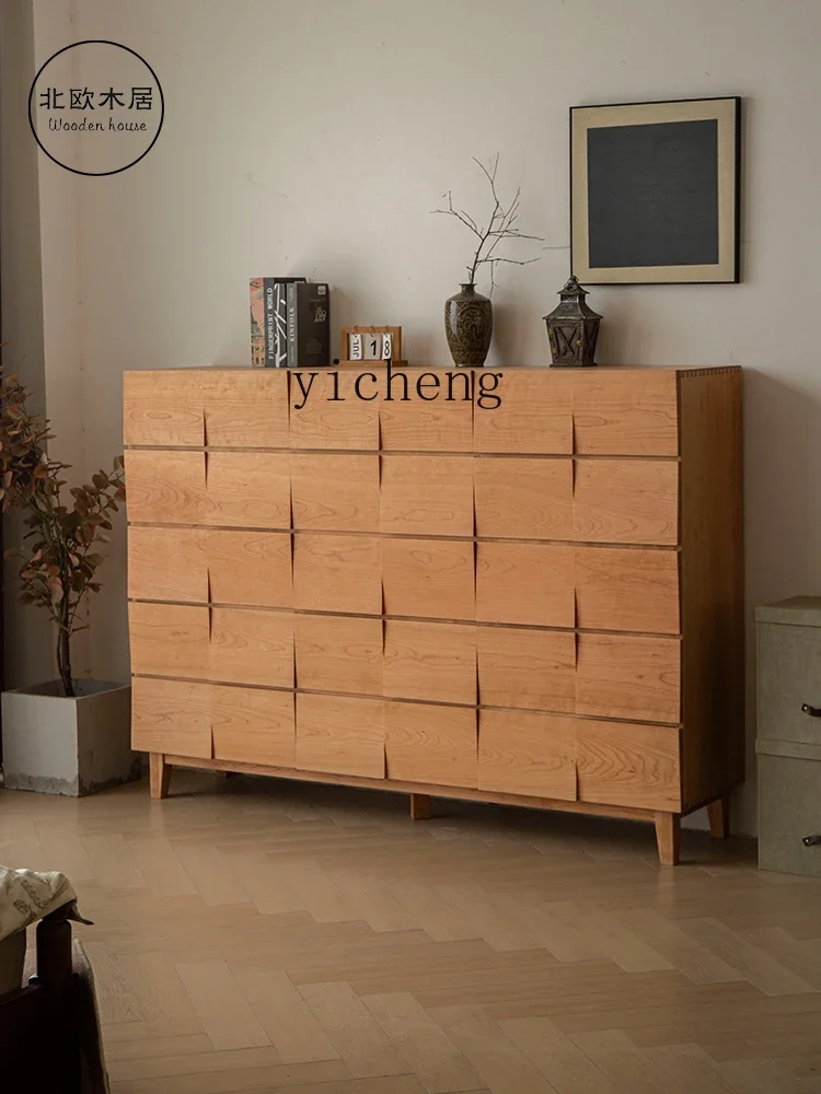 u3 Cherry Wood 15-Drawer Cabinet Geometric Art Solid Wood Multi-Functional Bedroom Storage Living Room Sofa Side Cabinet