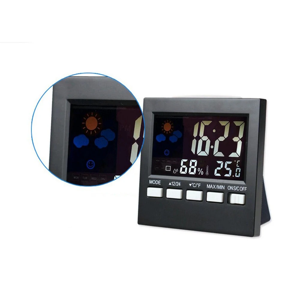 New LCD Digital Thermometer Weather Station Clock Calendar Temperature Humidity Measuring Instrument Thermometer Humidity Meter