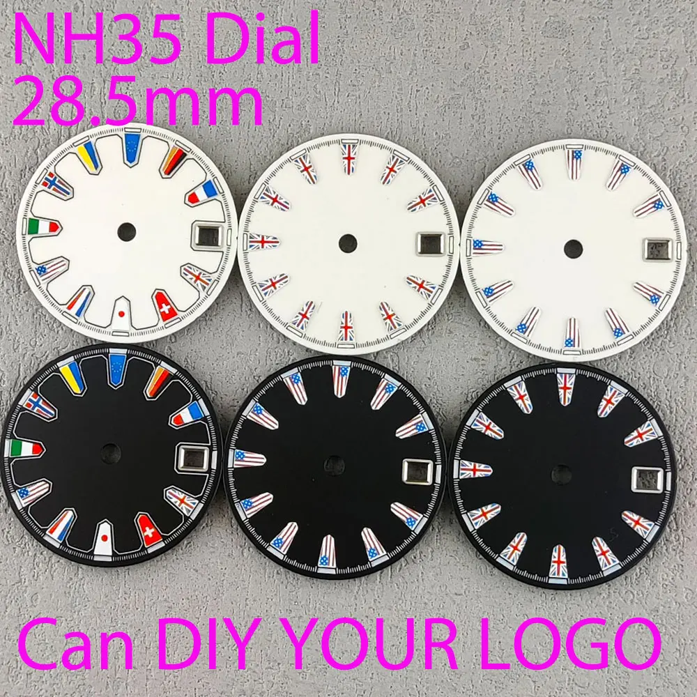 

Watch Dial 28.5mm NH35 Dial National Flag Dial DIY Custom LOGO Laser Printed Watch Accessories Suitable For NH35/NH36 Movement