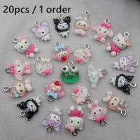 20PCS Mini Kawaii Sanrio Kitty Resin Pendant Cute Cartoon Hook Dangle Charms DIY Bracelet Jewelry Clothing Keychain Accessory