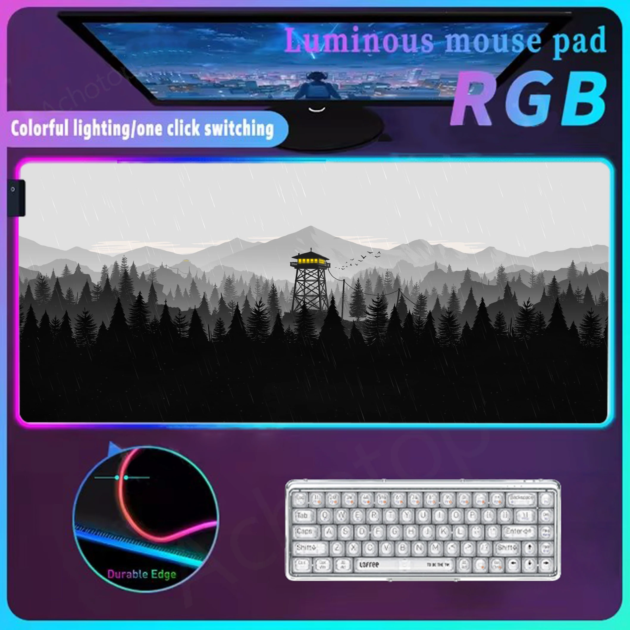 

Firewatch Forest Mouse Pad Rgb Pc Keyboard Mat LED Light Gaming Mousepad Luminous Mouse Mat Glow Personality Table Carpet