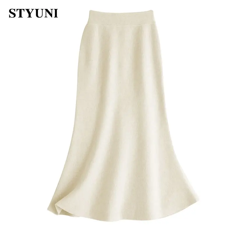 Mermaid Solid Casual Elastic High Waist Loose Chic Women\'s Skirt Korean Fashion Mid-Calf Long Skirts For Women Autumn Winter