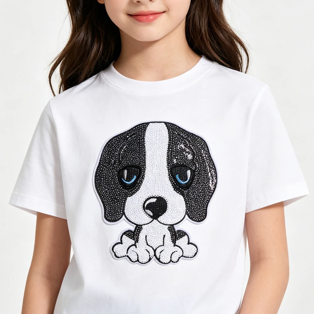 Niedlicher Beagle-Hund Pailletten-Stickerei-Aufnäher Große Größe Kleidungsreparatur-Applikation DIY Kleidung Handwerk Umstyling-Accessoire Alltagskleidung – Detail 2