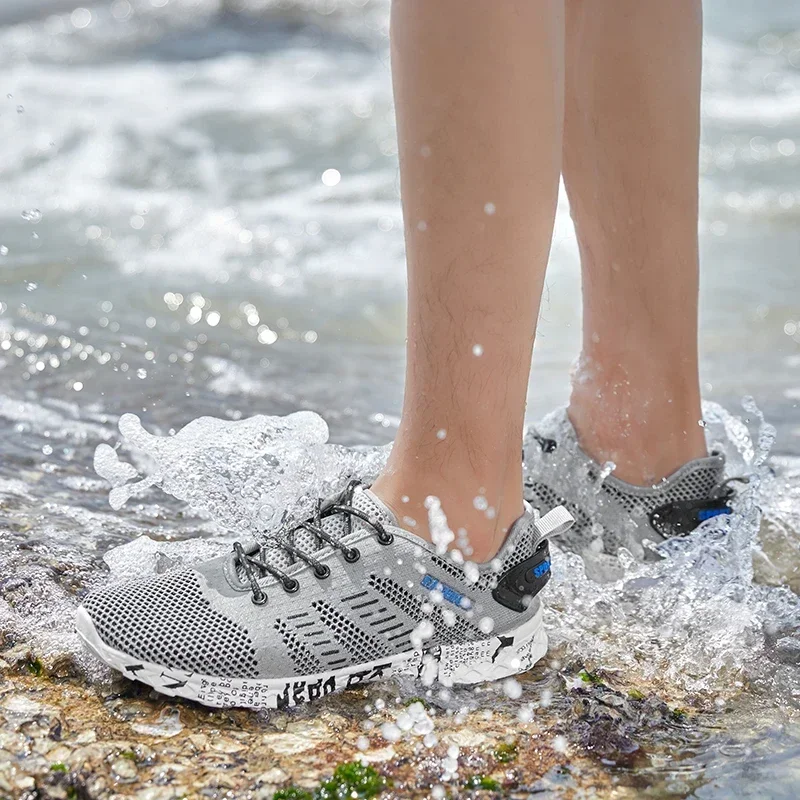 Chaussures d'eau respirantes pour hommes, pour Trekking, plage, séchage rapide, pour la pêche en plein air, baskets d'eau à lacets