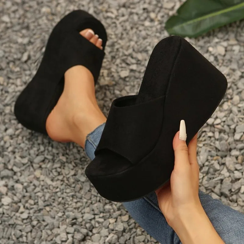 

Design Summer Chunky Woman PVC Transparent Slippers Fashion Platform Wedges High Heel Ladies Shoes Zapatillas De Mujer