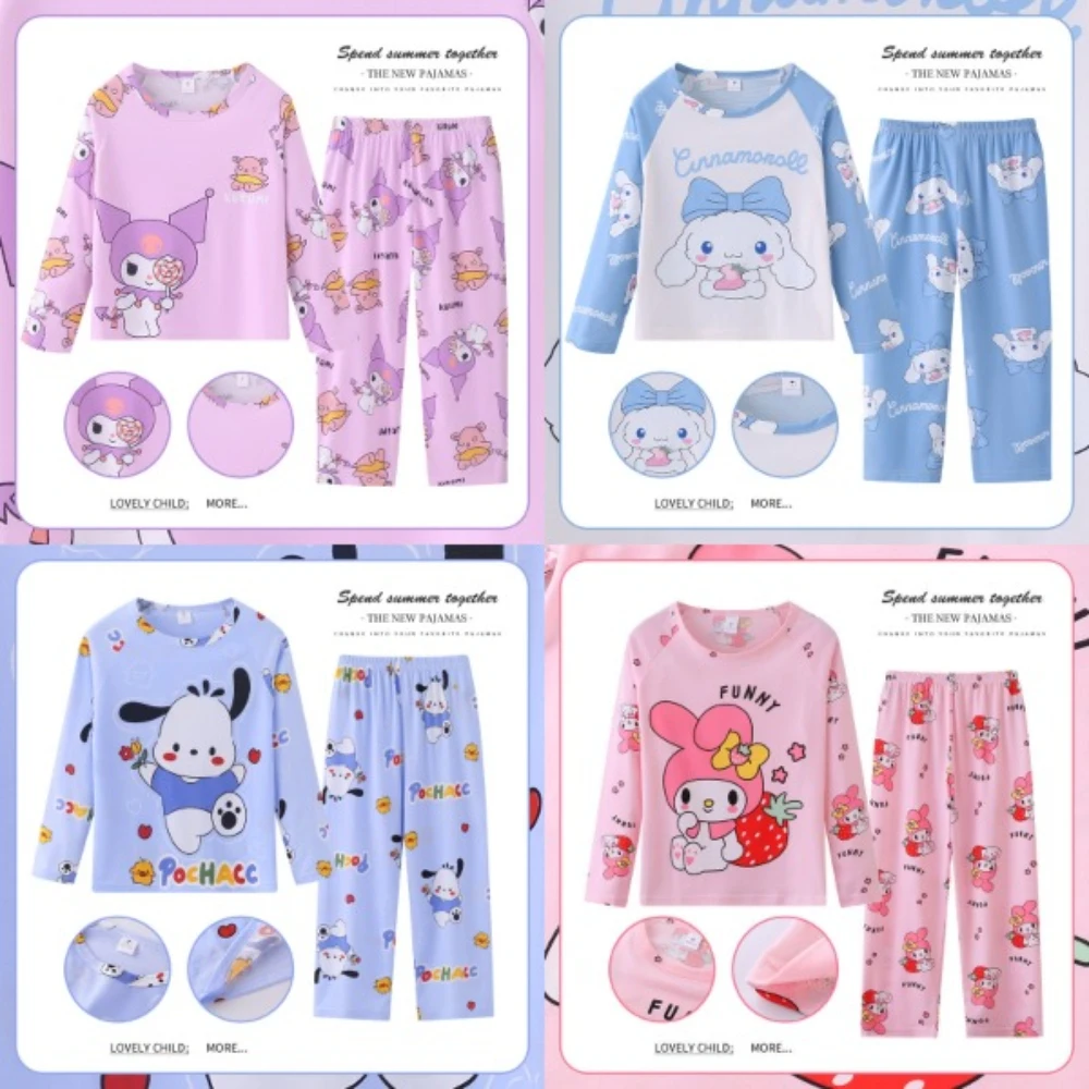 

Аниме Sanrio Cinnamoroll, детский Пижамный костюм, весенняя одежда для сна с длинным рукавом Hello Kitty, Kuromi My Melody Boygirl, домашний костюм, подарки