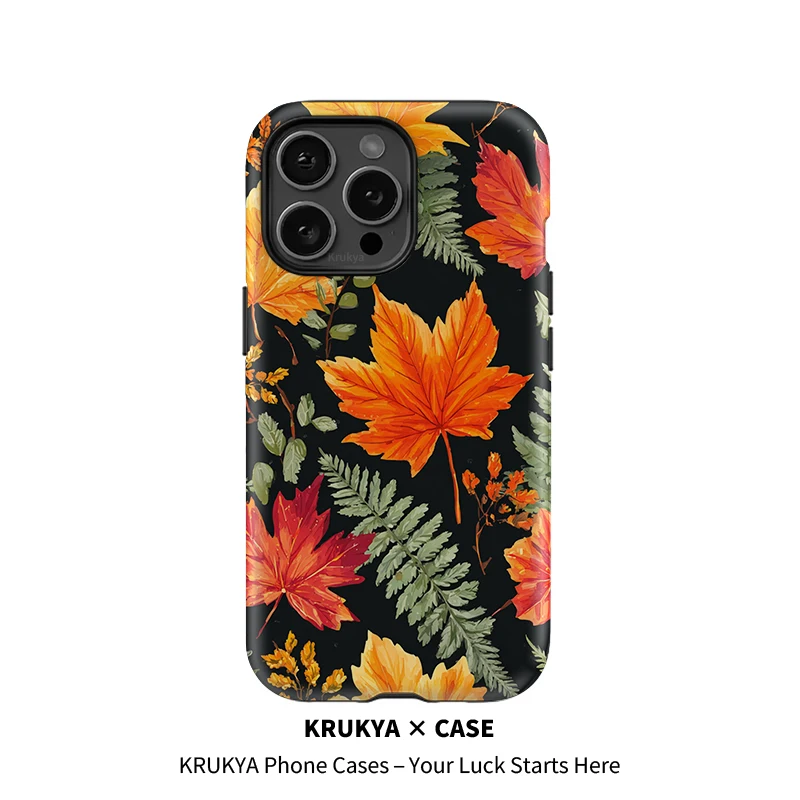 Casing HP Motif Daun Krukya Untuk iPhone 16 Pro Max 17 Air 15 14 13 12 11 XS XR X 15Plus SE 2020 Penutup Akrilik Lapis Ganda