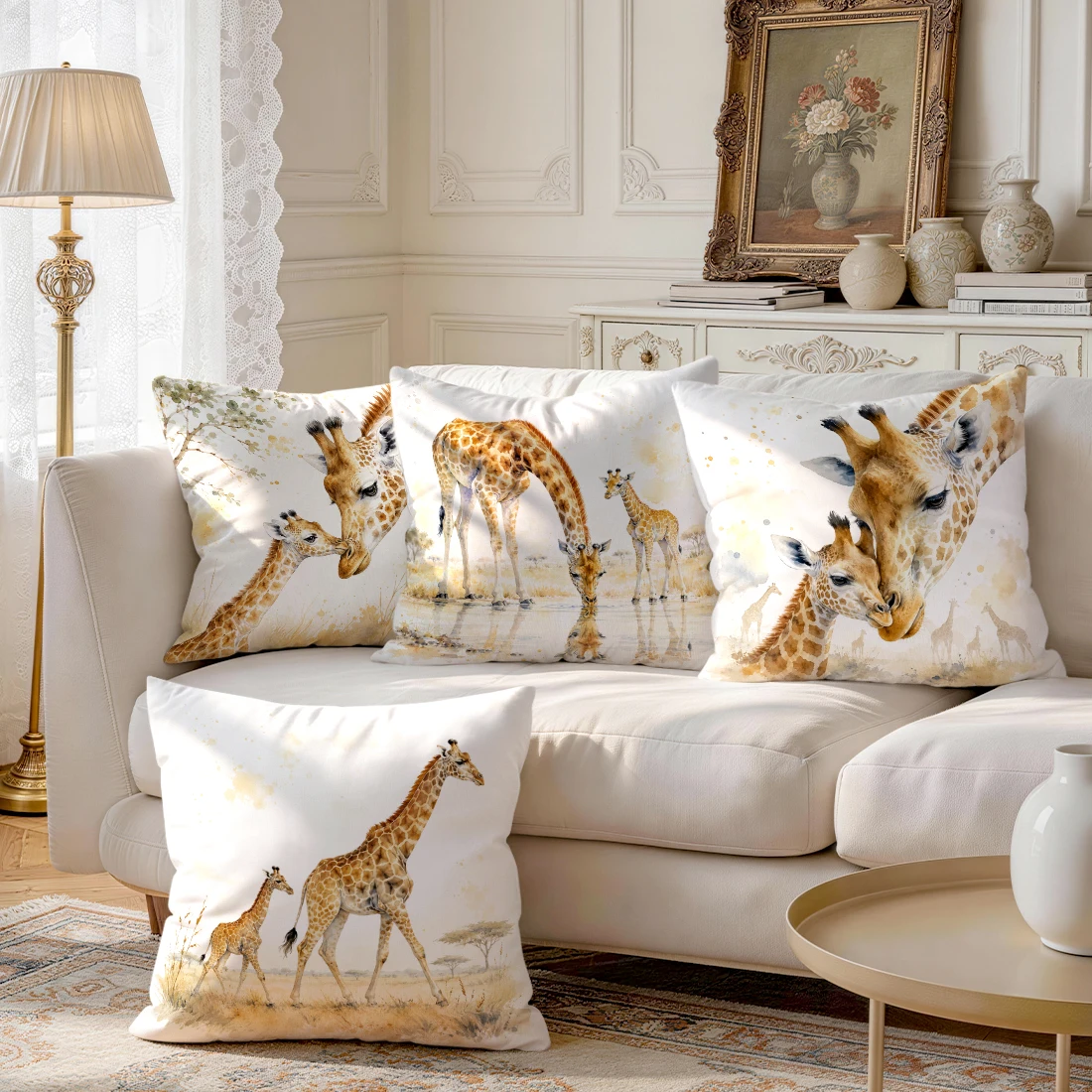 1/4pcs Watercolor Giraffe Cushions Pillowcase Polyester Cushion Cover Throw Pillow Pillowcover Home Car Sofa Decor