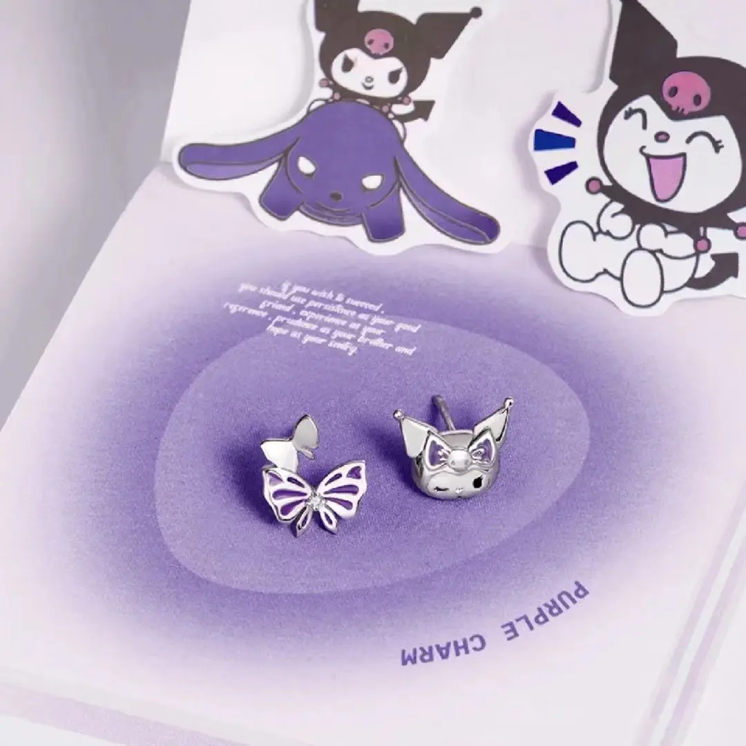 Kuromi earrings, Sanrio symmetrical design, exquisite 925 silver ins style, niche earrings, cartoon earrings, girl's gift