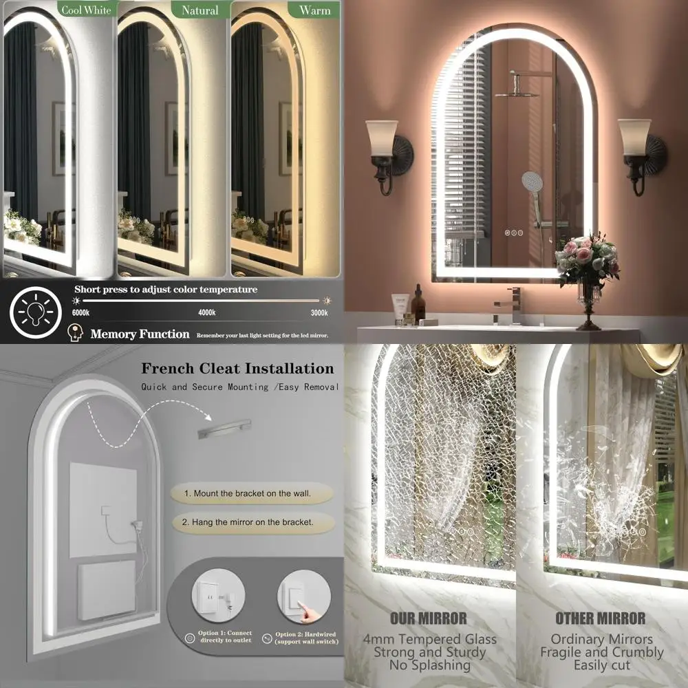 

22x30 Inch LED Bathroom Mirror with Backlit, Dimmable, Anti-Fog, 3 Color Temperatures, Shatter-Proof, ETL Certified