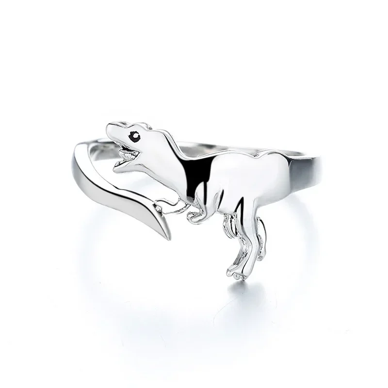 Cute Dinosaur Rings Silver Color Stainless Steel Opening Rings Best Love Gift Design Animal Shape Ring for Women Men Jewelry